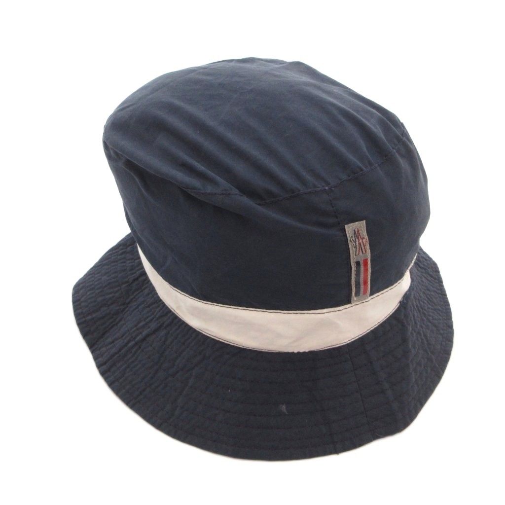 モンクレール MONCLER バケットハット 帽子 トリコロールカラー ロゴ コットン L 紺 ネイビー /FF ■GY05