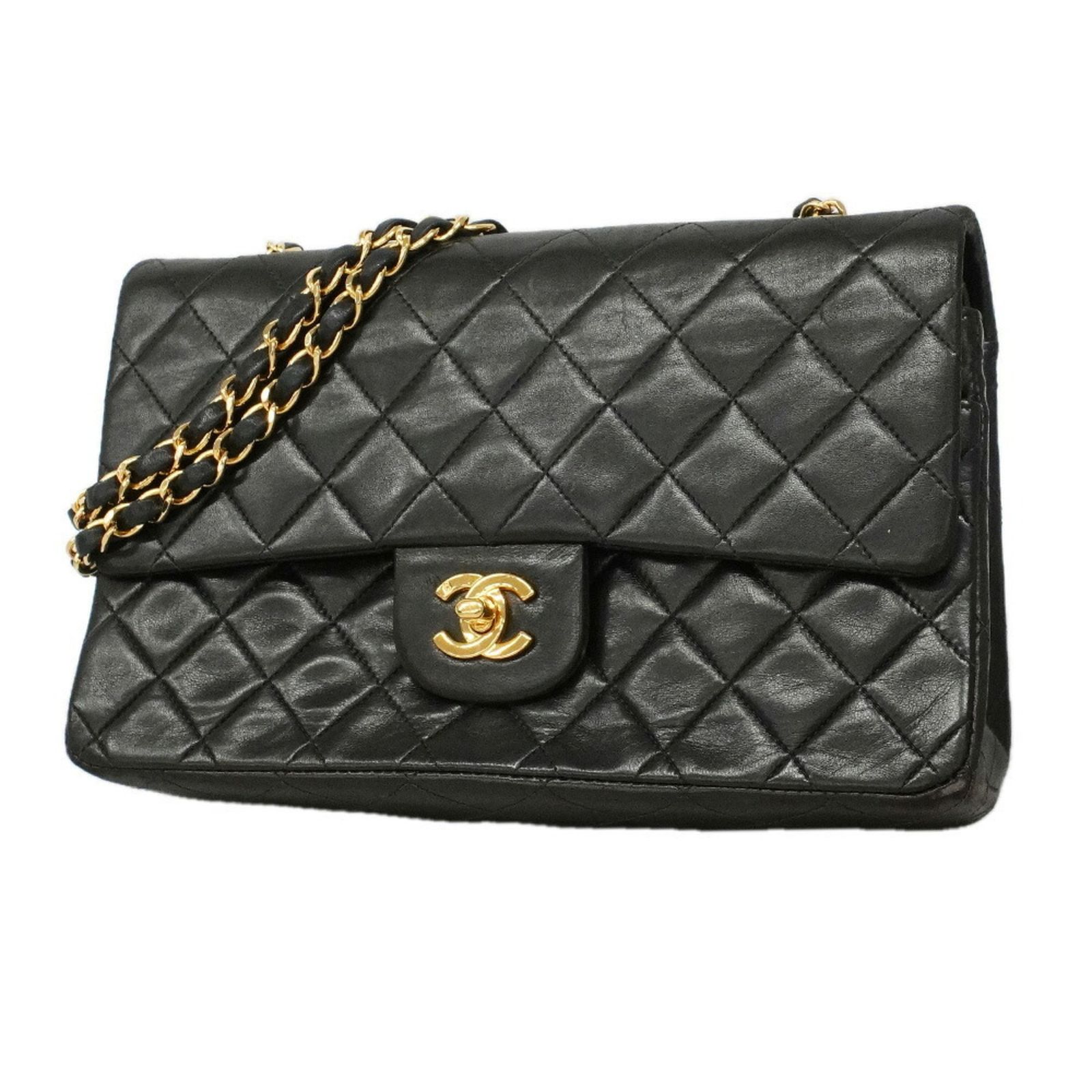 シャネル(Chanel) シャネル ショルダーバッグ マトラッセ Wフラップ Wチェーン ラムスキン ブラック レディース