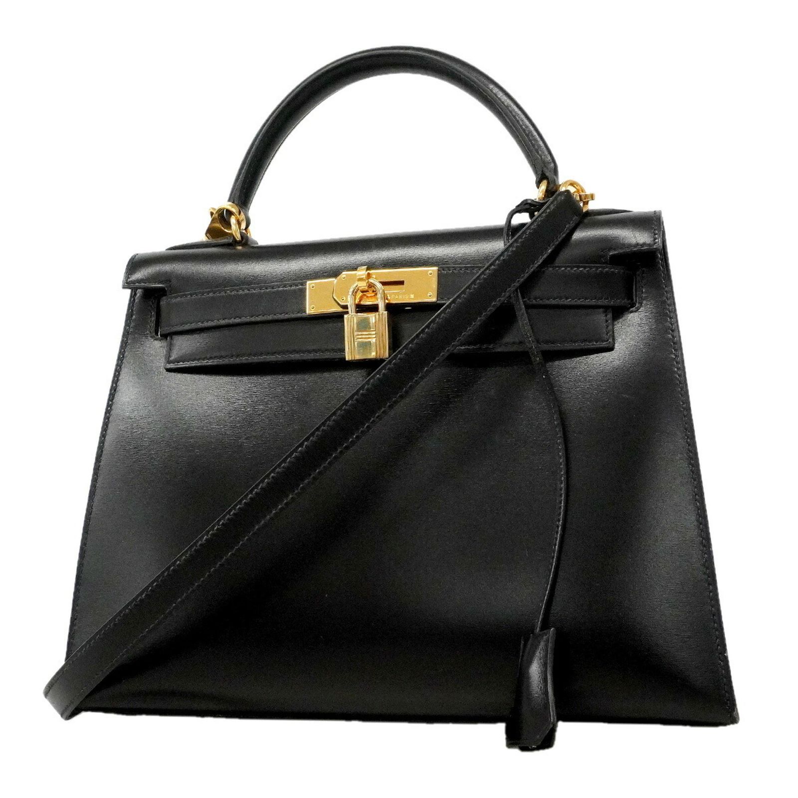 エルメス(Hermes) エルメス ハンドバッグ ケリー28 ボックスカーフ ブラック 〇X刻印 2wayバッグレディース