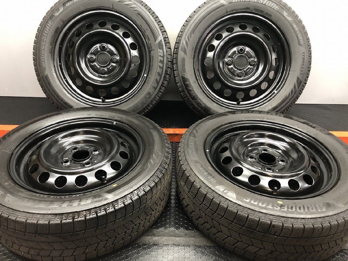 タイヤ走行短め【BS BLIZZAK WZ-1 185/60R15】スタッドレス【トヨタ 純正ホイール 15インチ 5.5J4HPCD100】25年製 ヤリス等　(STH206)