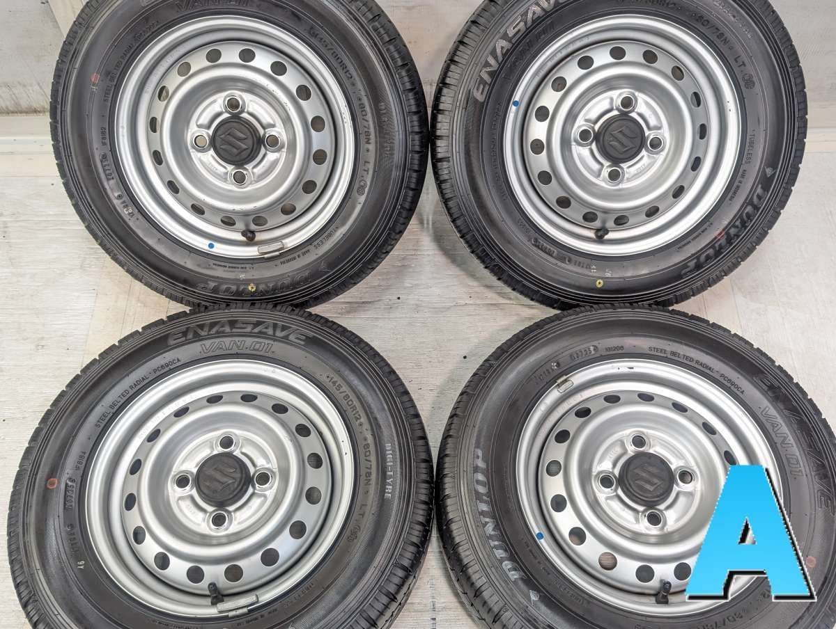 145/80R12 80/78N LT ダンロップ エナセーブ　VAN01 スズキ純正 TOPY A10D 12x4.0 100-4穴 中古タイヤ サマータイヤ ホイールセット 4本セット s12260807084