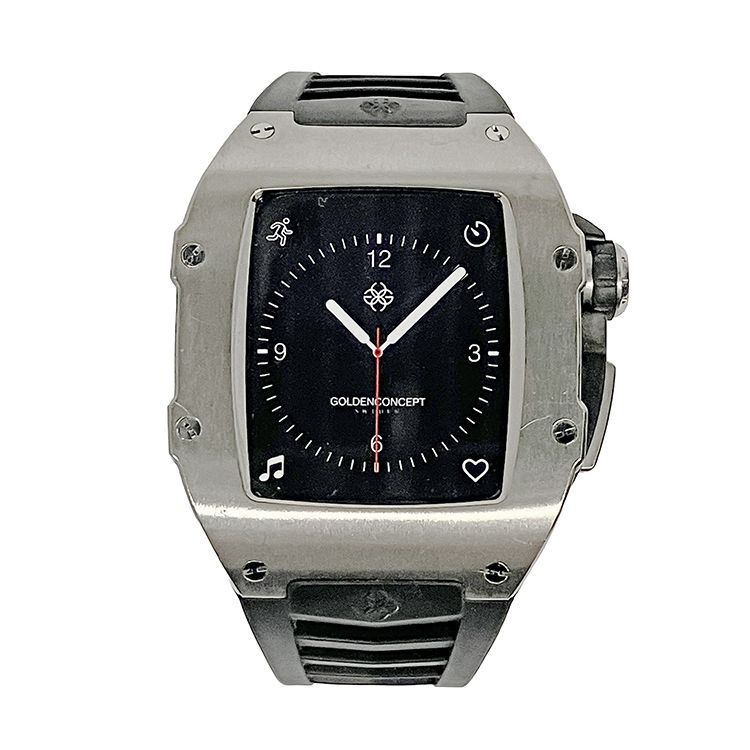GOLDEN CONCEPT ゴールデンコンセプト APPLE WATCH CASE SILVER アップルウォッチケース RST-44 44mm Apple Watch Series 4, 5, 6対応 トノウ型 樽型 チタン ラバー シルバー ブラック