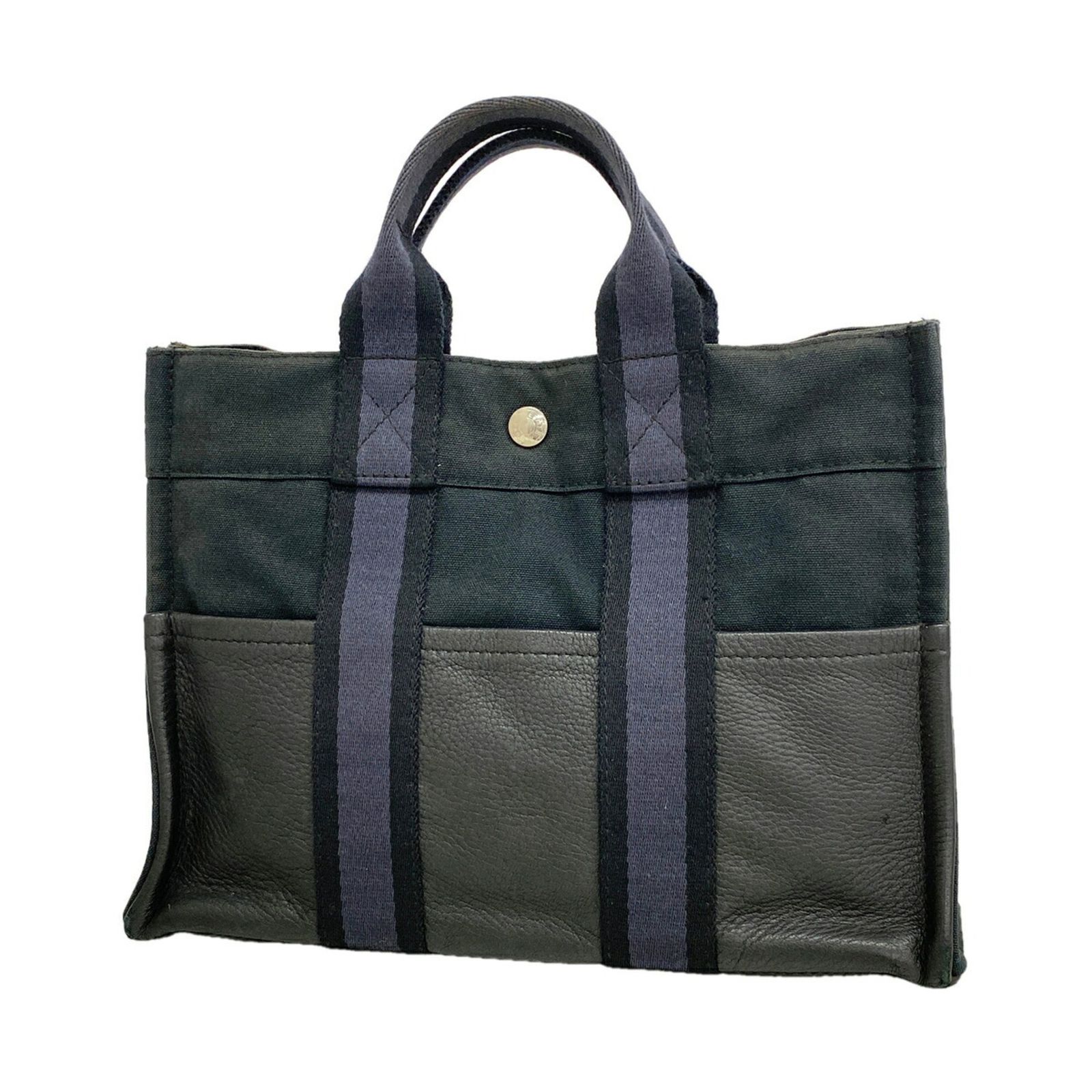 エルメス(Hermes) エルメス ハンドバッグ フールトゥPMハーフレザー キャンバス レザー ブラック レディース