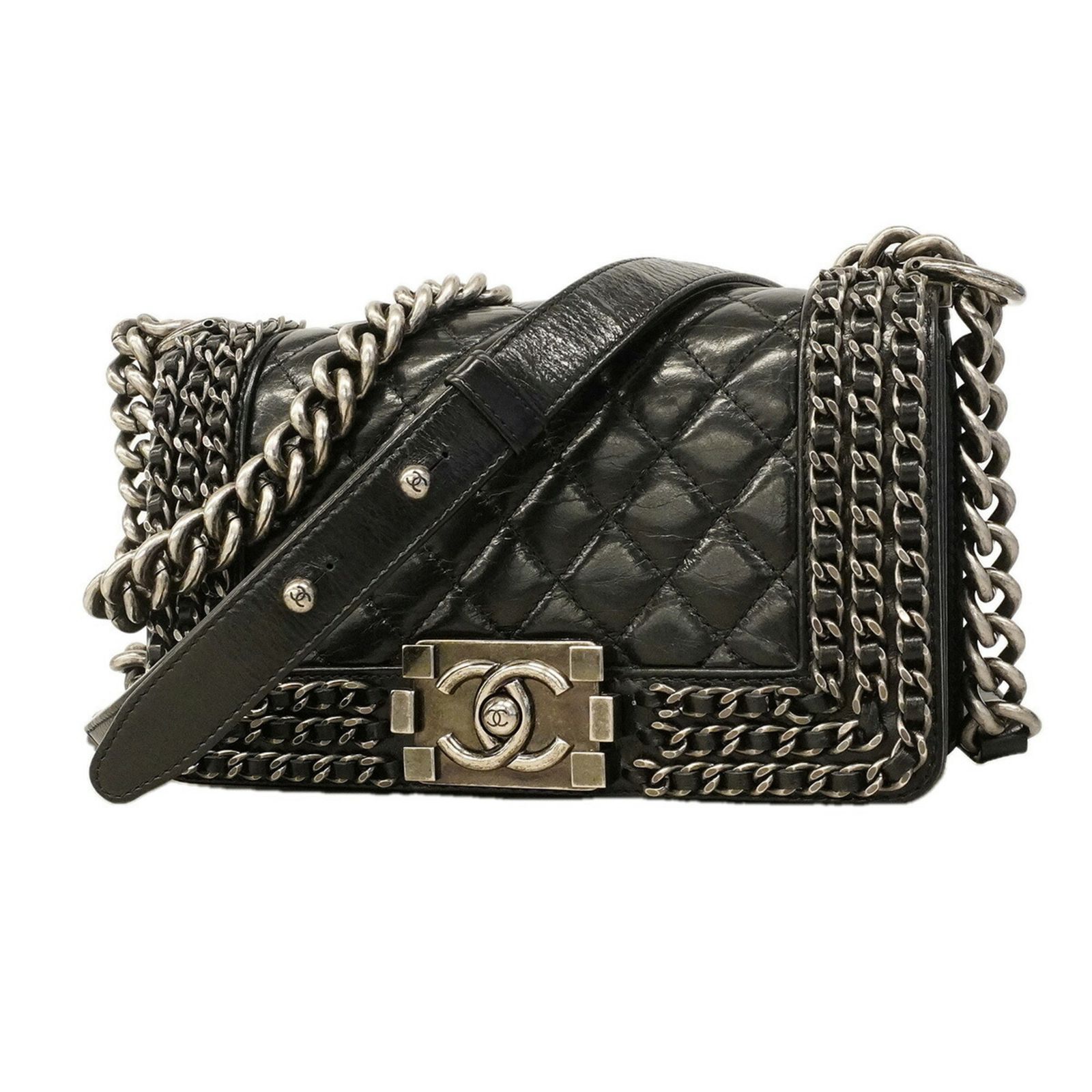 シャネル(Chanel) シャネル ショルダーバッグ ボーイシャネル チェーンショルダー カーフ ブラック レディース