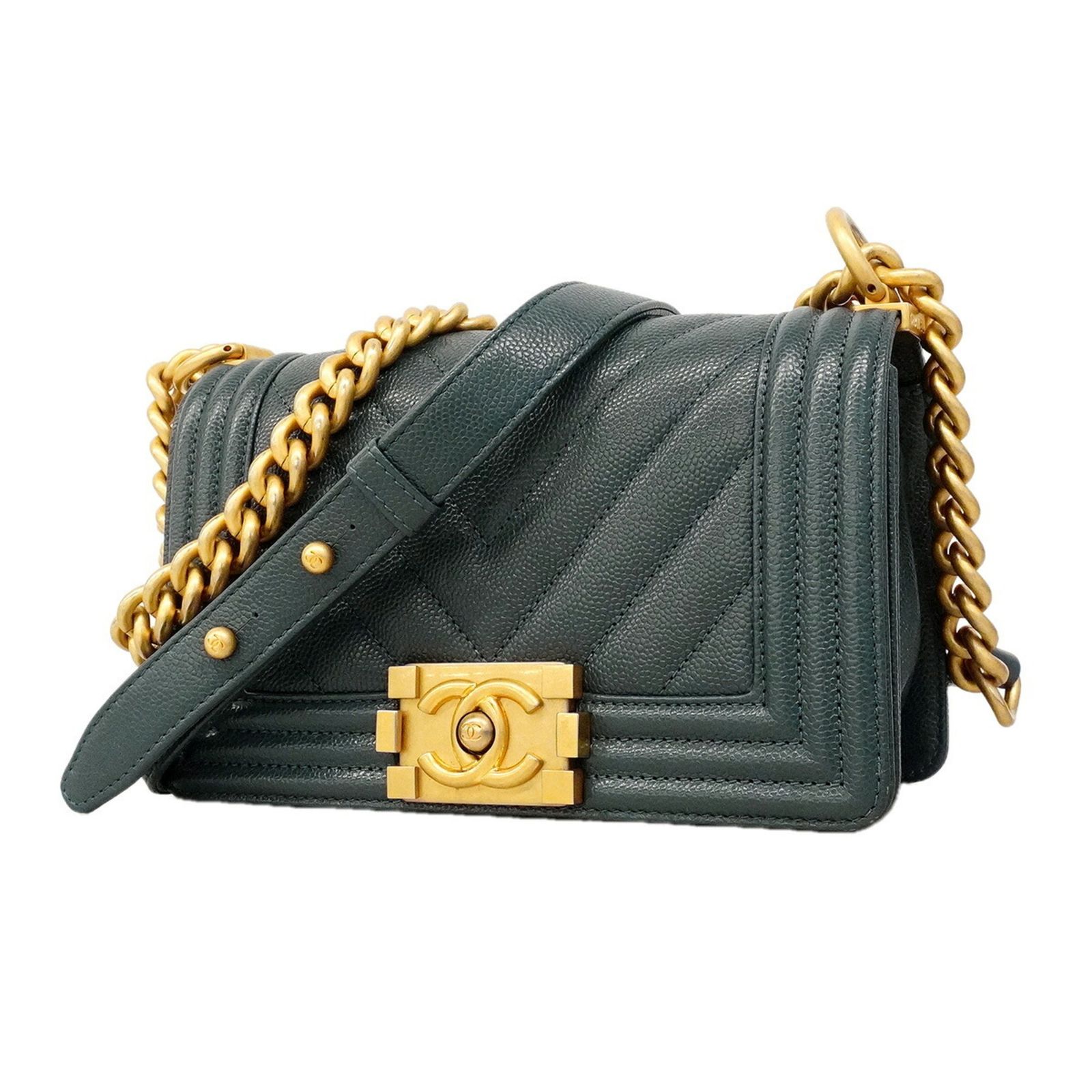 シャネル(Chanel) シャネル ショルダーバッグ ボーイシャネル チェーンショルダー キャビアスキン スチールブルー レディース 240,808円