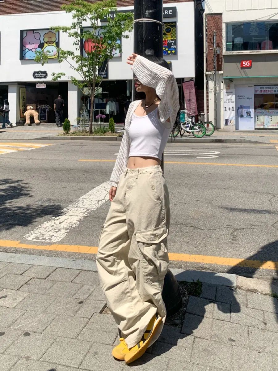 シフトエイト アサム ボタン カーゴ 夏 コットン ワイド パンツ クリーム S