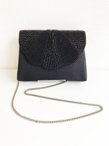 【Swaraj 】スカラップ手刺繍2WAYビーズクラッチ / BLACK（SWHB041700243）PZ