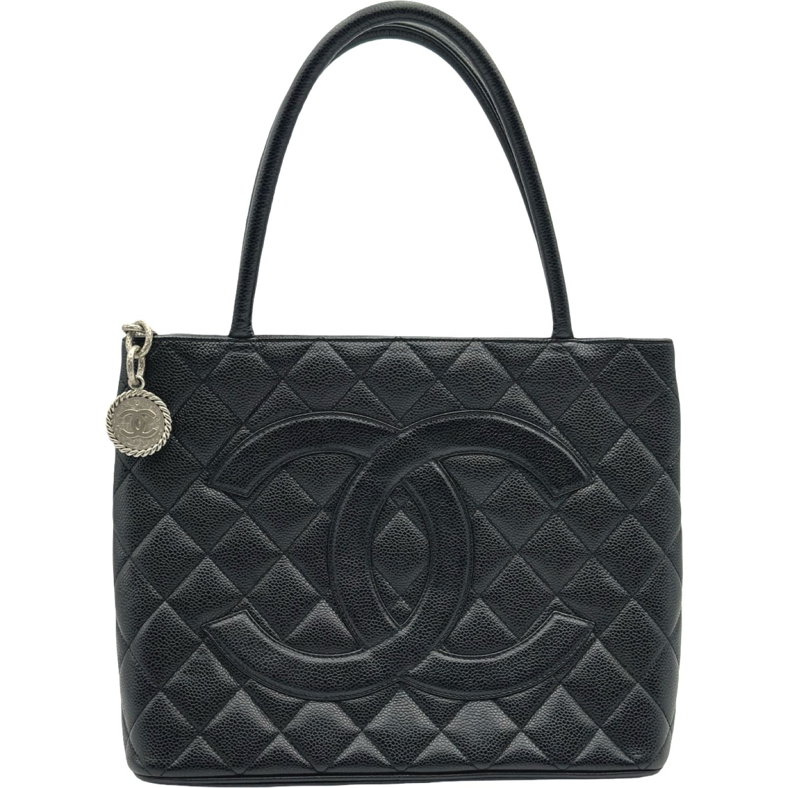 シャネル CHANEL 復刻トート A01804 6番台 ブラック シルバー金具 キャビアスキン レディース ハンドバッグ