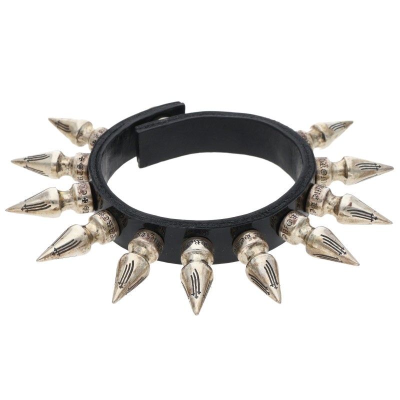 クロムハーツ SPIKE シルバーパテントレザーブレスレット メンズ