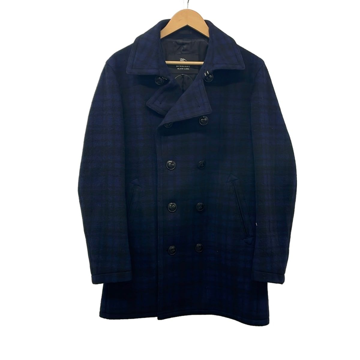 Burberry Black Label(バーバリーブラックレーベル) Pコート サイズL メンズ美品 - ネイビー×黒 長袖/チェック柄/冬