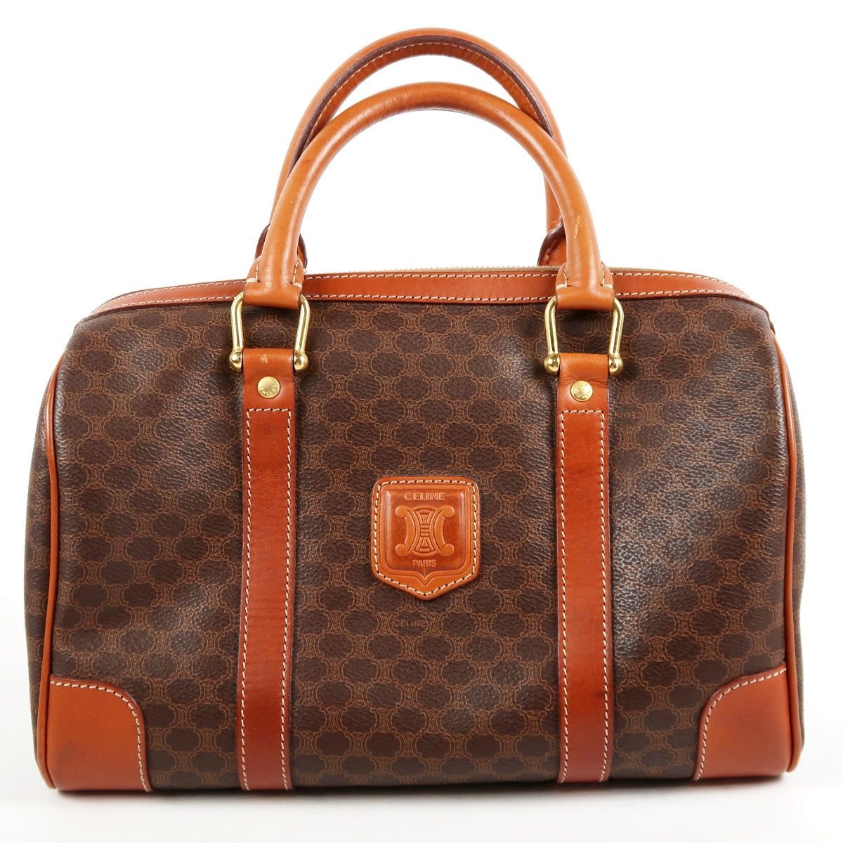 【美品】CELINE セリーヌ イタリア製 マカダム ハンド ミニボストンバッグ ブランド鞄 ブラウン【VF83】