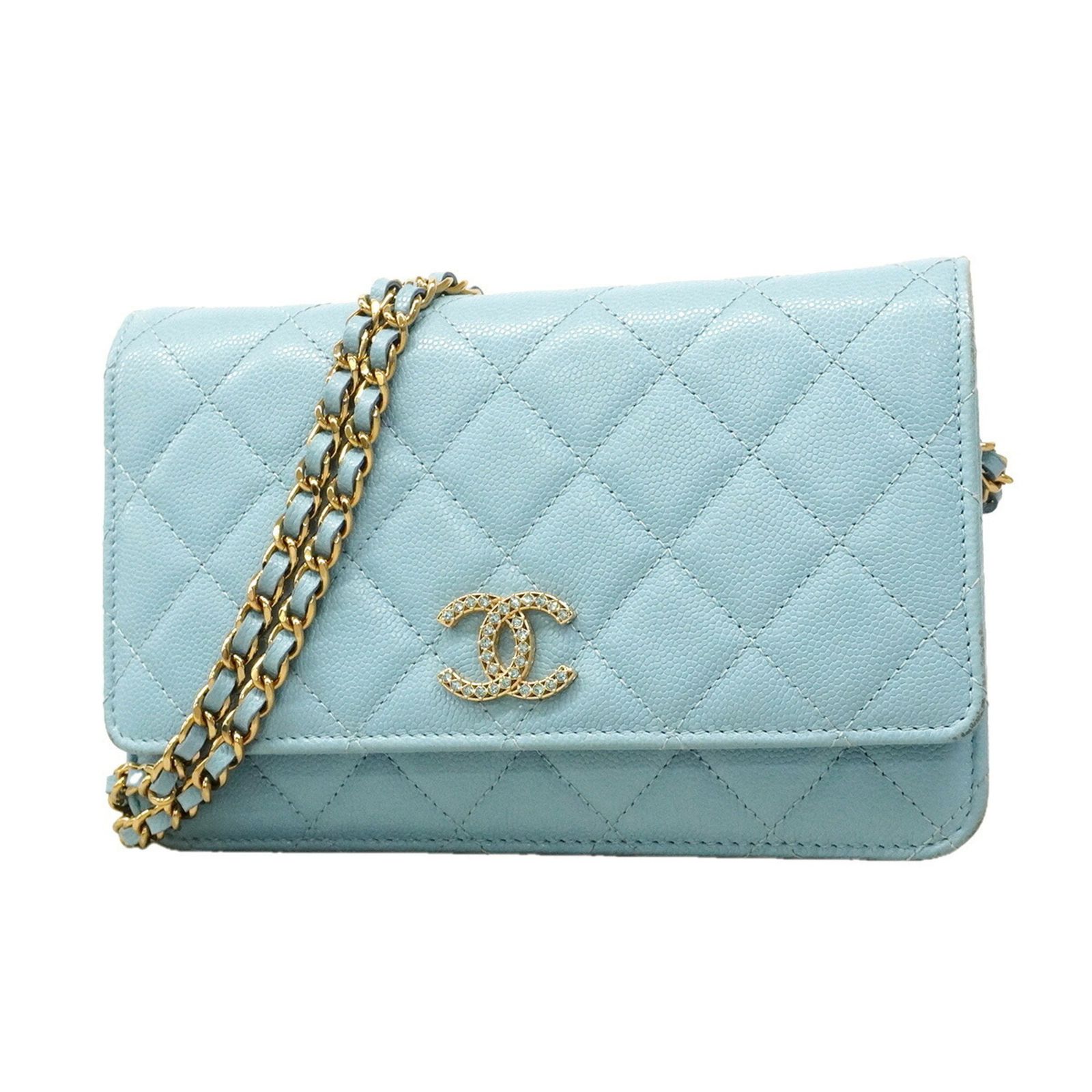 シャネル(Chanel) シャネル 財布・ショルダーウォレット マトラッセ チェーンショルダー キャビアスキン ライトブルー レディース 209,445円