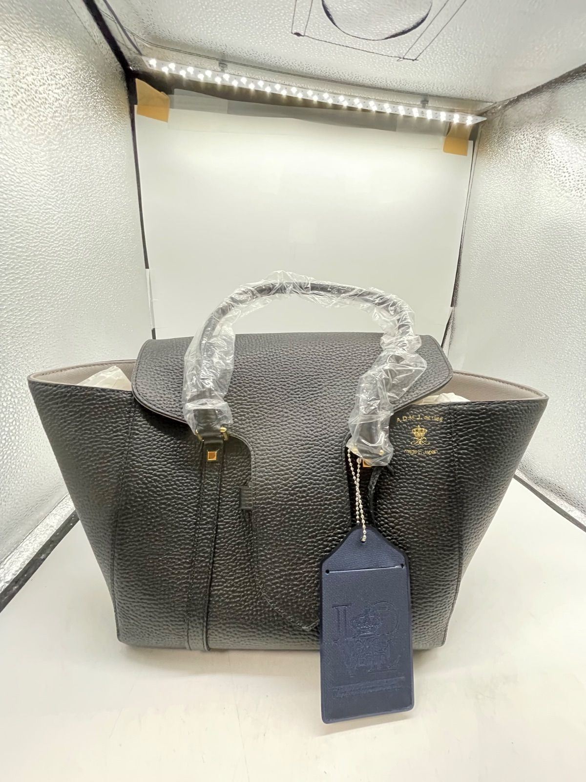 @ ADMJ シュリンクレザー トートバッグ ハンドバッグ 黒