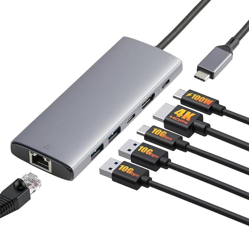 【新品】 Basics 6-in-1 USB-C 3.2 (10G) ハブ、USB-C 100W PD入力1個、USB-A 2個、HDMI 4K、イーサネット、ライトグレー、11.94 x 4.6 x 1.5 cm 0 6,549円