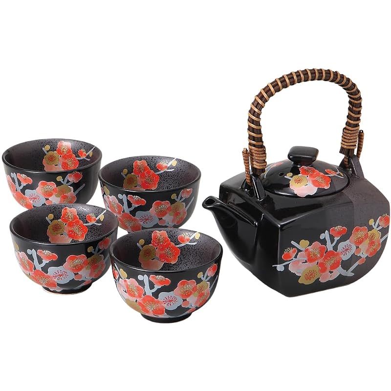 【新品】 [美濃焼] [淡彩梅 茶器揃 黒] 陶器 磁器 急須 湯呑み 5客セット 日本製 茶器セット 茶こし付き 和食器 来客用 おもてなし 結婚祝い 還暦祝い ギフト 贈り物 化粧箱入り 0 8,372円