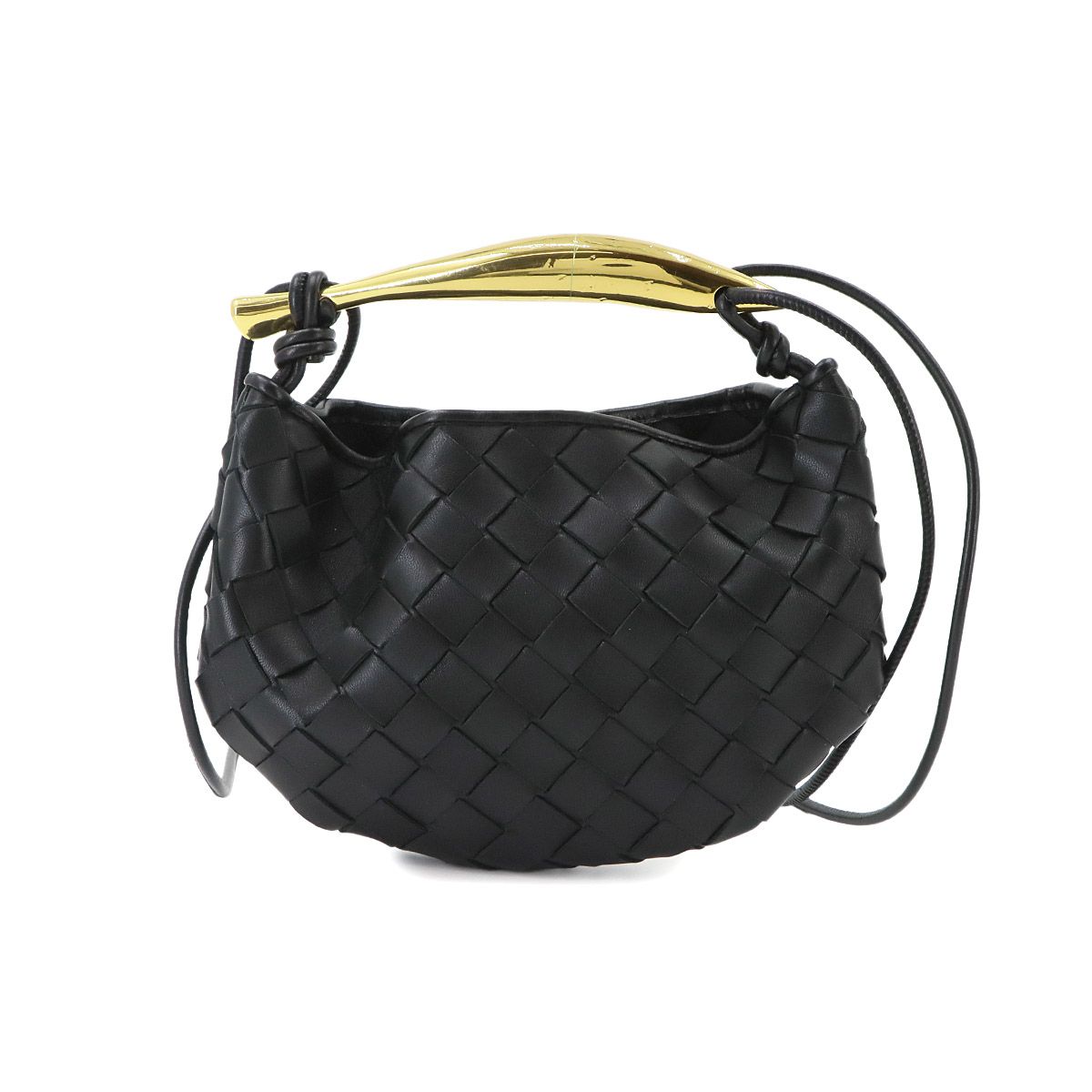 新品同様 ボッテガ ヴェネタ BOTTEGA VENETA イントレチャート ミニ サーディン 2way ハンド ショルダー バッグ レザー ブラック 90330894