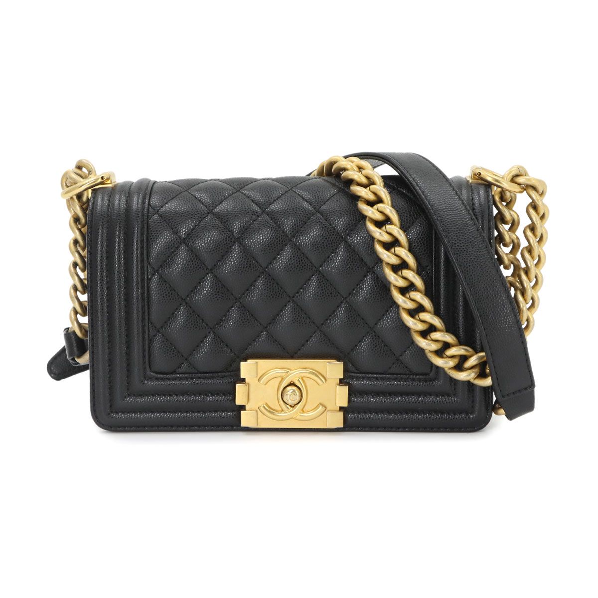 新品同様 シャネル CHANEL ボーイシャネル スモール チェーン ショルダー バッグ キャビアスキン ブラック A67085 90330904