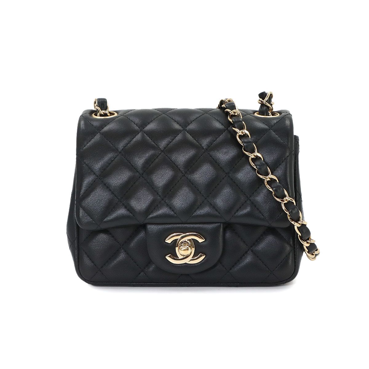 新品同様 シャネル CHANEL ミニ マトラッセ チェーン ショルダー バッグ ラムスキン ブラック A01115 ゴールド 金具 90330907