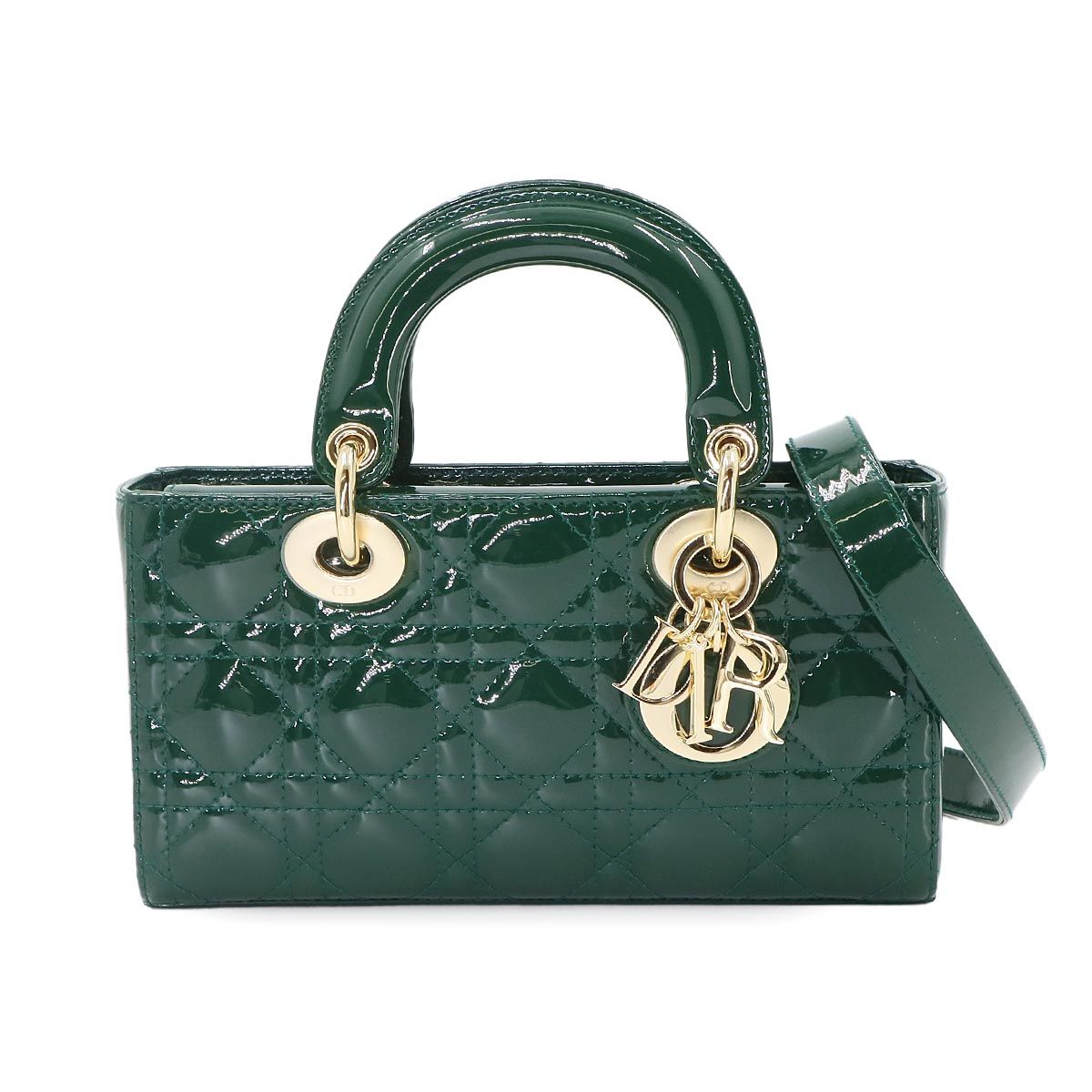 新品同様 クリスチャン ディオール Christian Dior レディ D-ジョイ スモール 2way ハンド バッグ パテントレザー グリーン 90337740