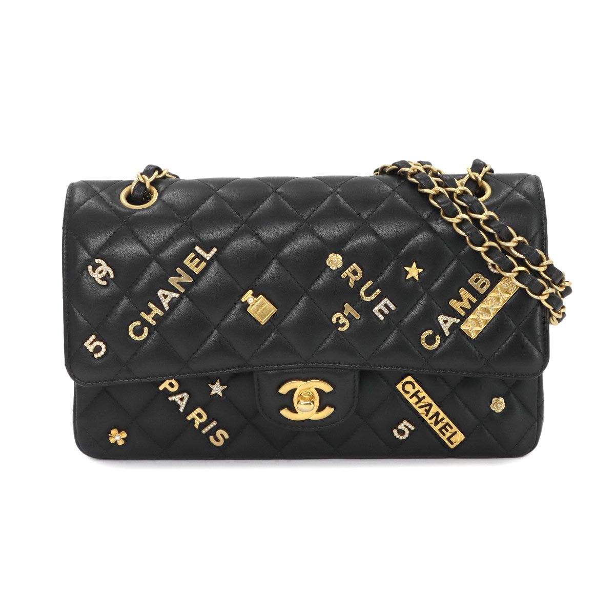 新品同様 シャネル CHANEL マトラッセ 25 チェーン ショルダー バッグ ラムスキン ブラック A01112 ゴールド 金具 アイコン 90339969 480,000円
