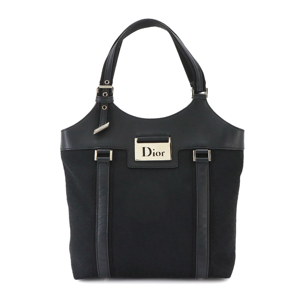 新品同様 クリスチャン ディオール Christian Dior トロッター ストリートシック トート バッグ キャンバス レザー ブラック 90340062