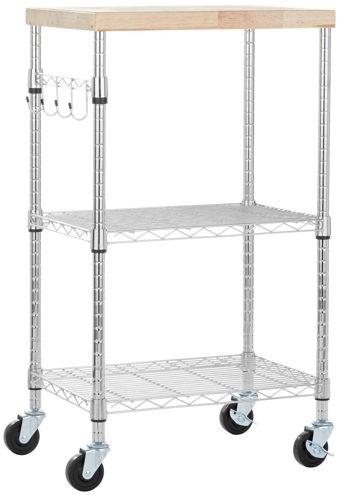 Amazonベーシック キッチンラック レンジ台 食器棚 キャスター付き 木材／クロム 53.34cm x 38.1cm x 93.22cm 1