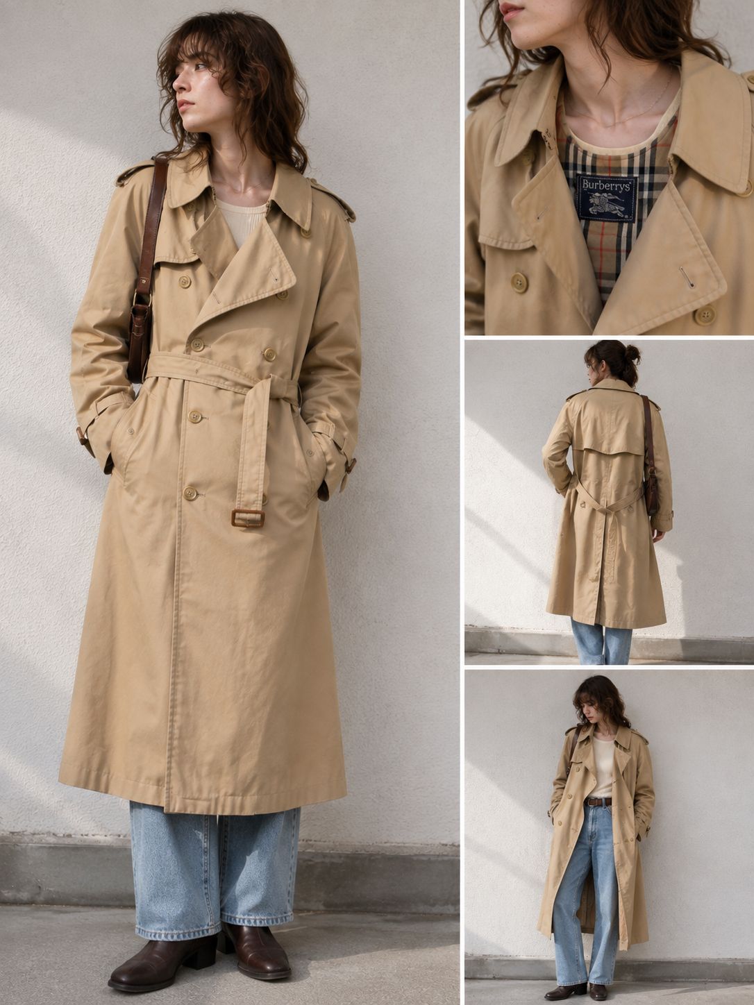 Vintage Burberry’s Trench Coat Nova Check Lining Beige Double Breasted