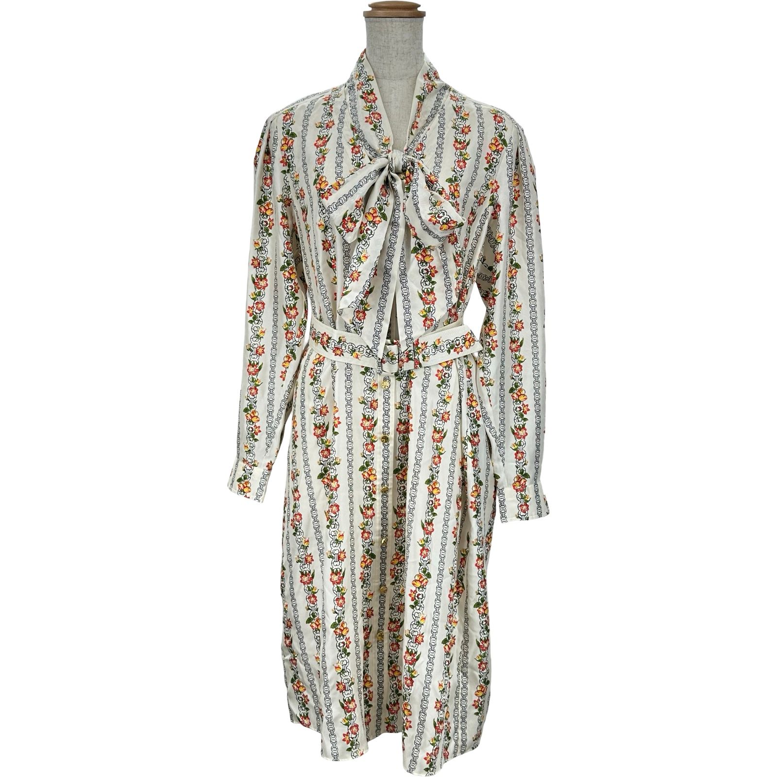 トリーバーチ TORY BURCH フラワーシルクボウタイワンピース アイボリー シルク レディース ワンピース 9,800円
