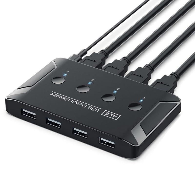 【新品】 chenyang USB 2.0 KVM 共有スイッチ セレクター 4 コンピューター 共有 4 USB デバイス キーボード マウス スキャナー プリンター用 0