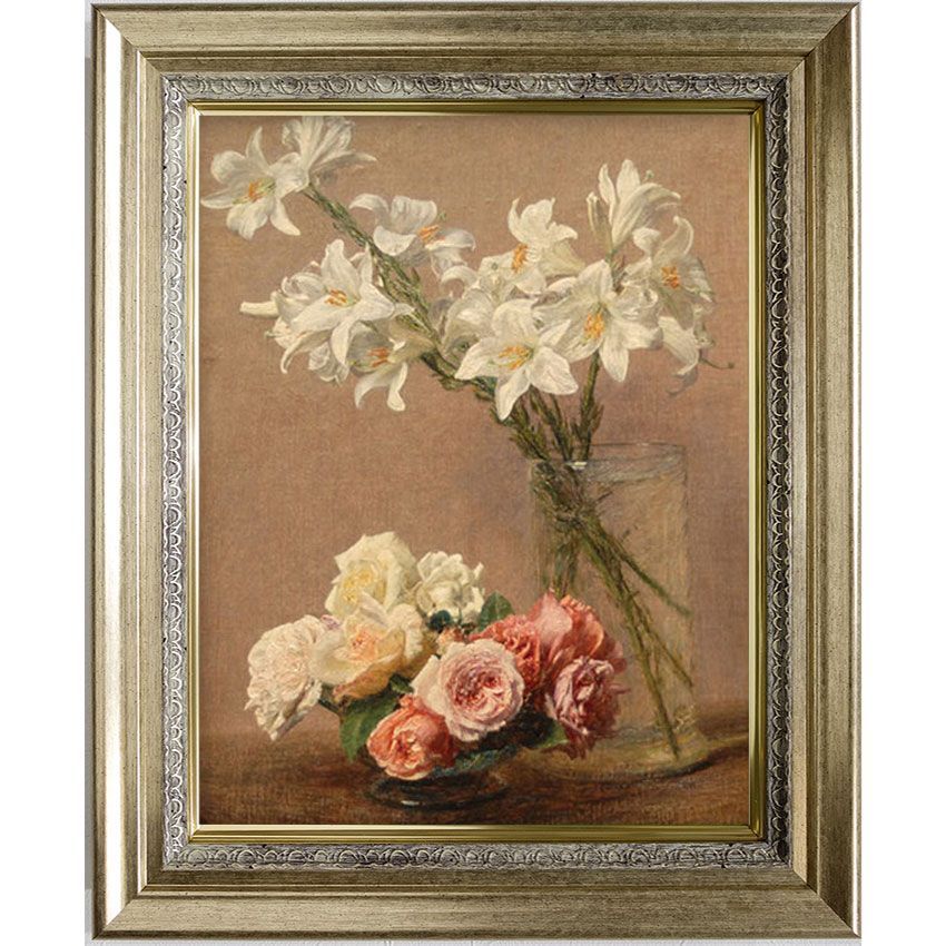 アンリ・ファンタン＝ラトゥール 絵画 「バラと百合」 F6号 額入り 複製画 世界の名画 静物画 花の絵 インテリア 写実主義 メトロポリタン美術館所蔵 MET　YE587