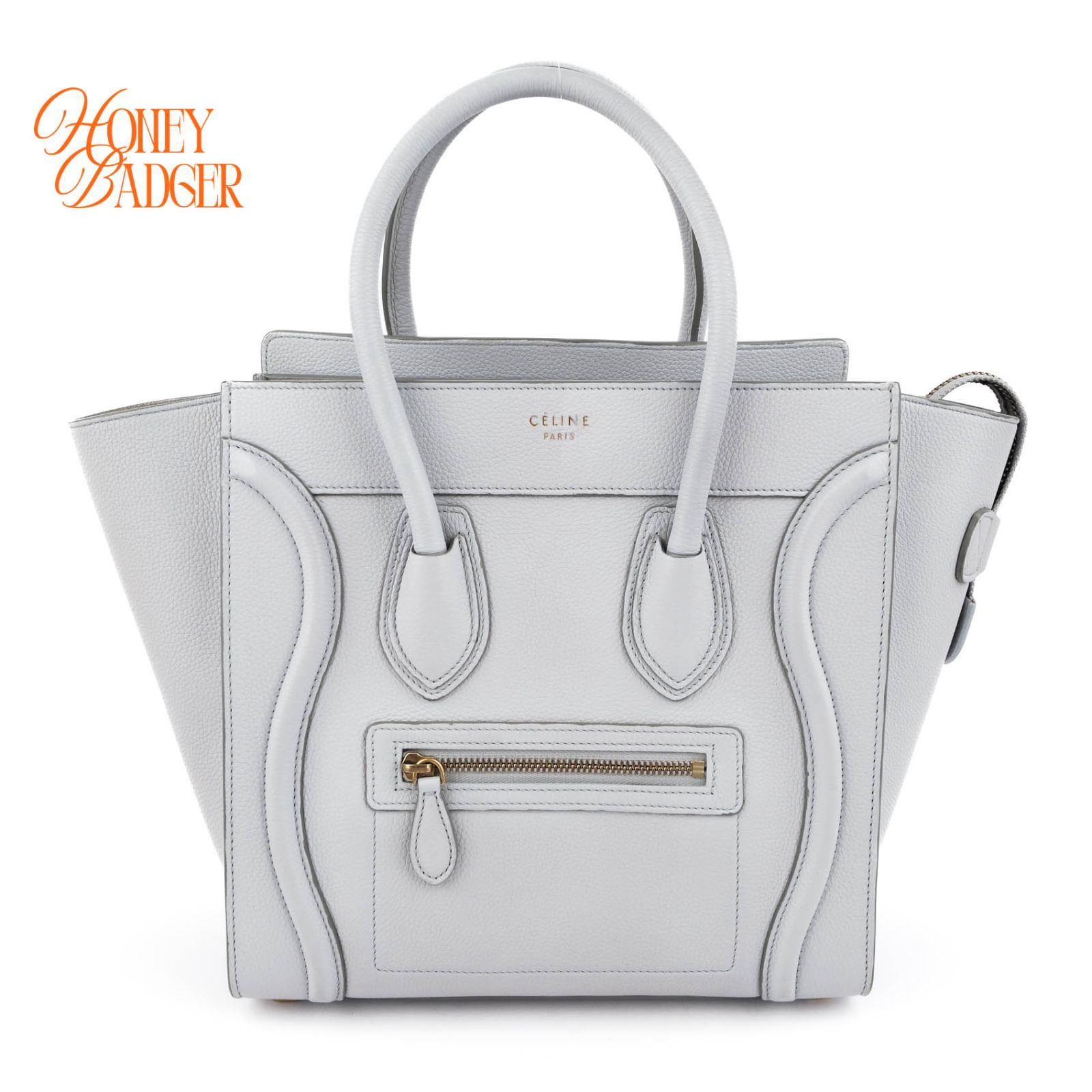 【旧ロゴ・フィービー期】セリーヌ CELINE ラゲージ マイクロショッパー ミクロ ハンドバッグ トートバッグ 通勤 グレー ブルーグレー アイスブルー 灰色 ゴールド金具 ドラムドカーフ グレインレザー 本革 レザー 革 廃盤 希少色 レディース 87,505円