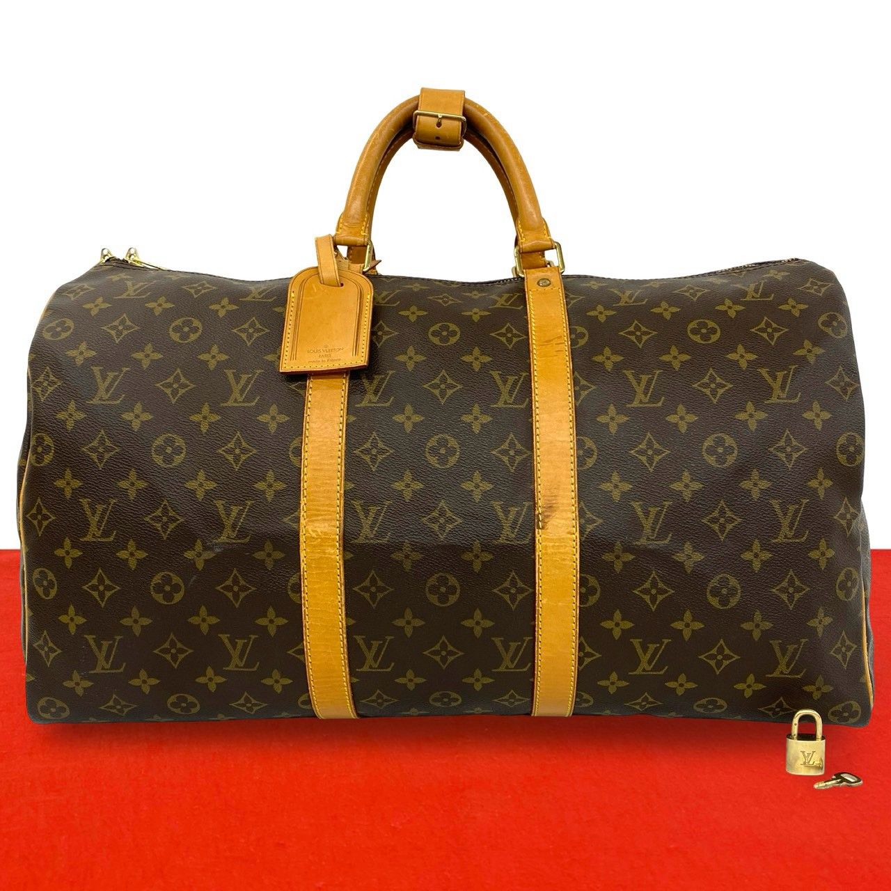 極 美品 LOUIS VUITTON ルイヴィトン ヴィンテージ キーポル 50 モノグラム レザー 本革 ボストンバッグ 旅行かばん ブラウン 18362