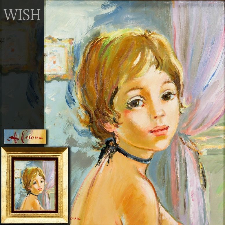 【WISH】サイン有 ボードに油彩 3号 大きな澄んだ瞳の可憐な少女 #26072237