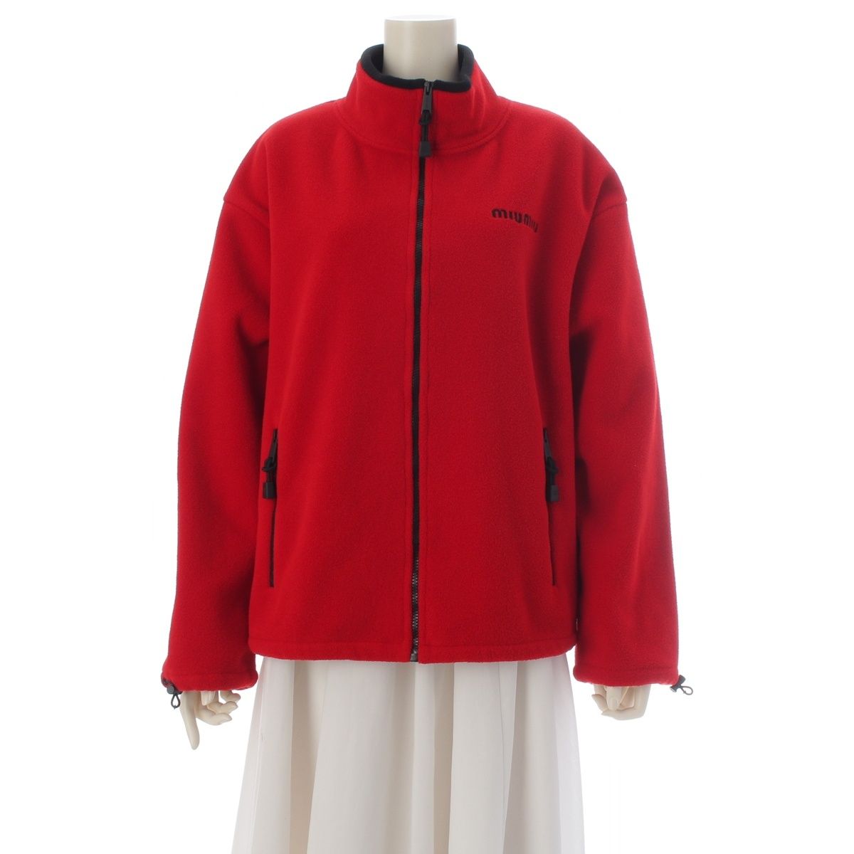 ミュウミュウ フリース フルジップ フリース スウェット シャツ トップス MJL042 レッド ブラック XS【中古】