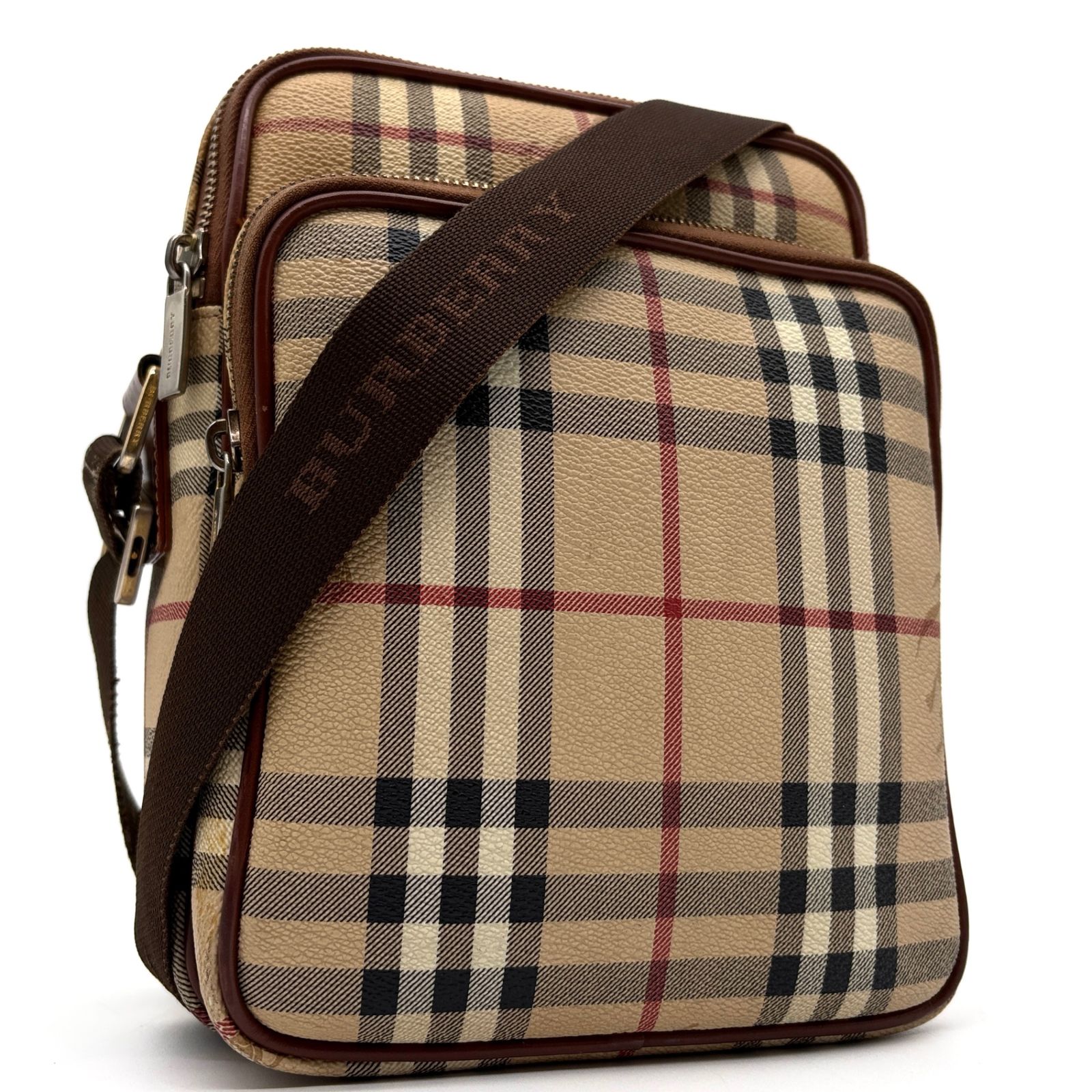 美品 バーバリー BURBERRY シャドーホース ホースロゴ ショルダーバッグ 斜め掛け PVC レザー ベージュ 秋休み 行楽 ハロウィン 七五三 冬のボーナス クリスマス ギフト プレゼント