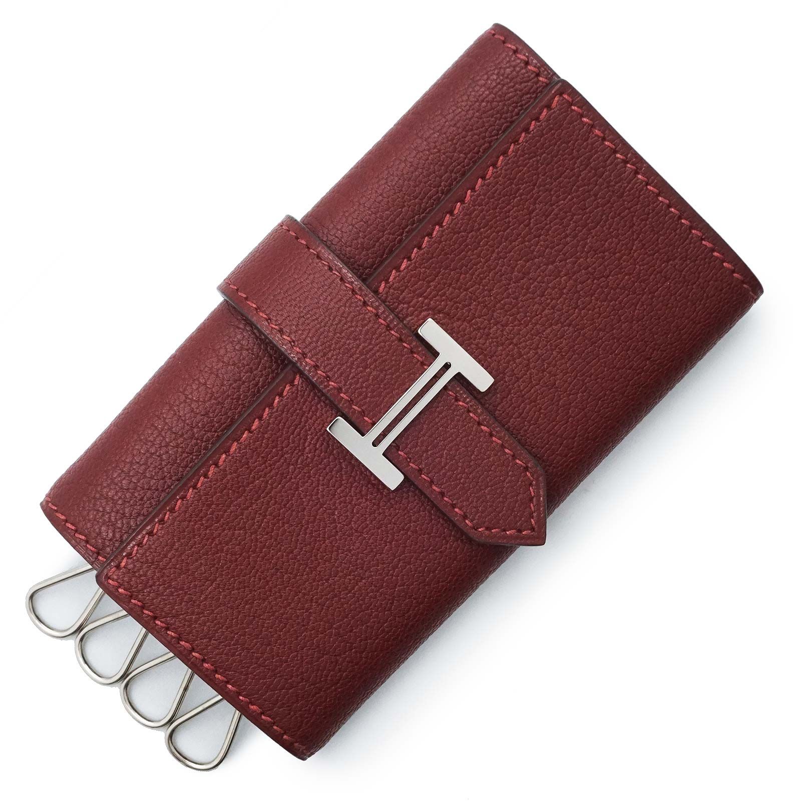 エルメス ベアン 4連 シェーブルミゾール ルージュアッシュ ボルドー □I刻印 キーケース シェブル レザー シルバー金具 箱付 HERMES（未使用　展示品）