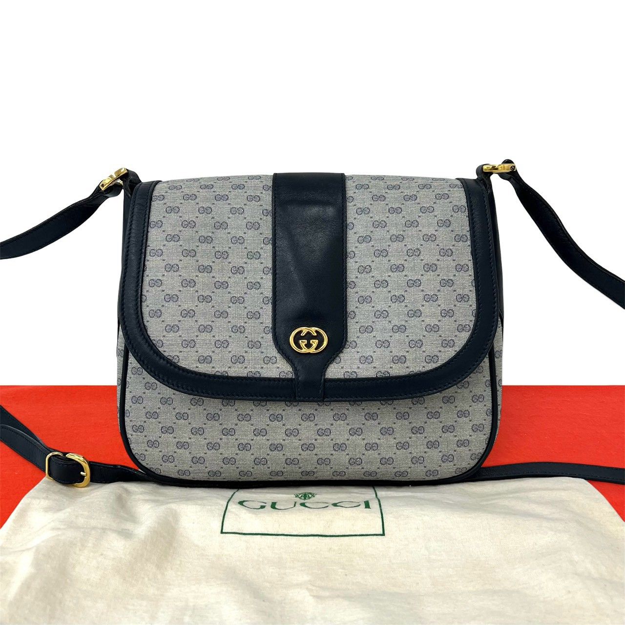 極 美品 袋付き GUCCI グッチ ヴィンテージ マイクロ GG ロゴ 金具