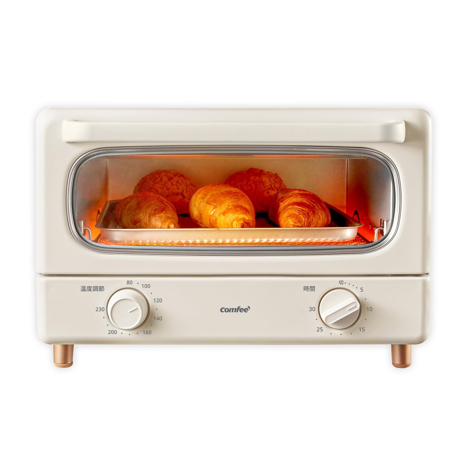 COMFEE' オーブントースター レトロ トースト4枚焼き 黒遠赤ヒーター 1300W高火力 30分タイマー 焼きムラ抑え スライドオープンドア ス 杏色 レトロ CF-MC142-AY★