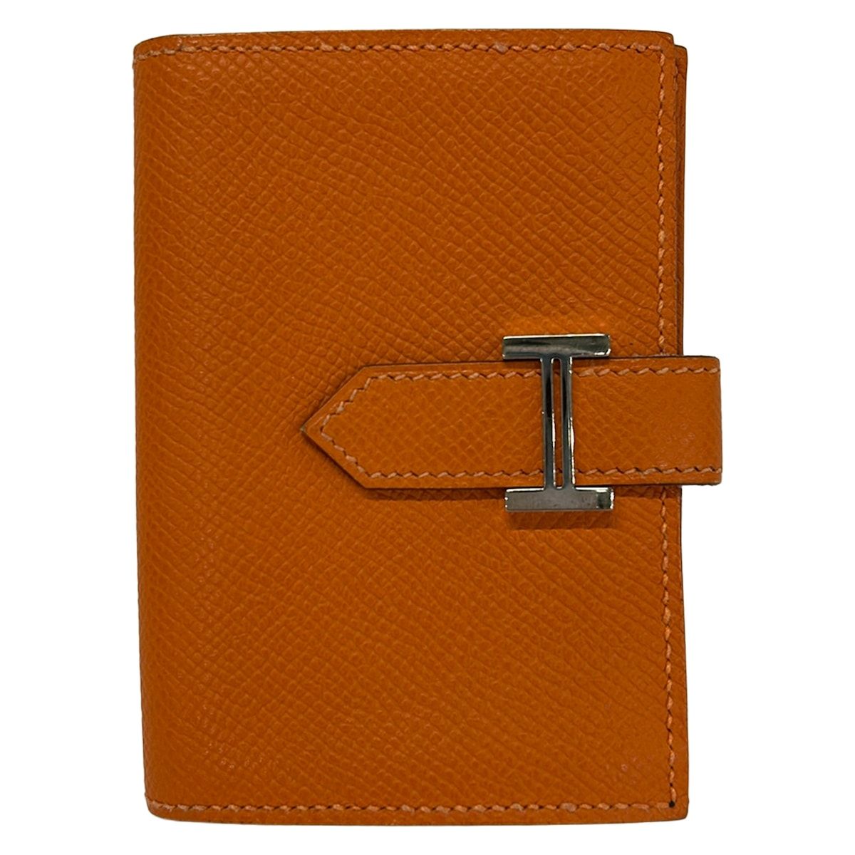 HERMES(エルメス) 名刺入れ美品 ベアン オレンジ 新型金具/シルバー金具
