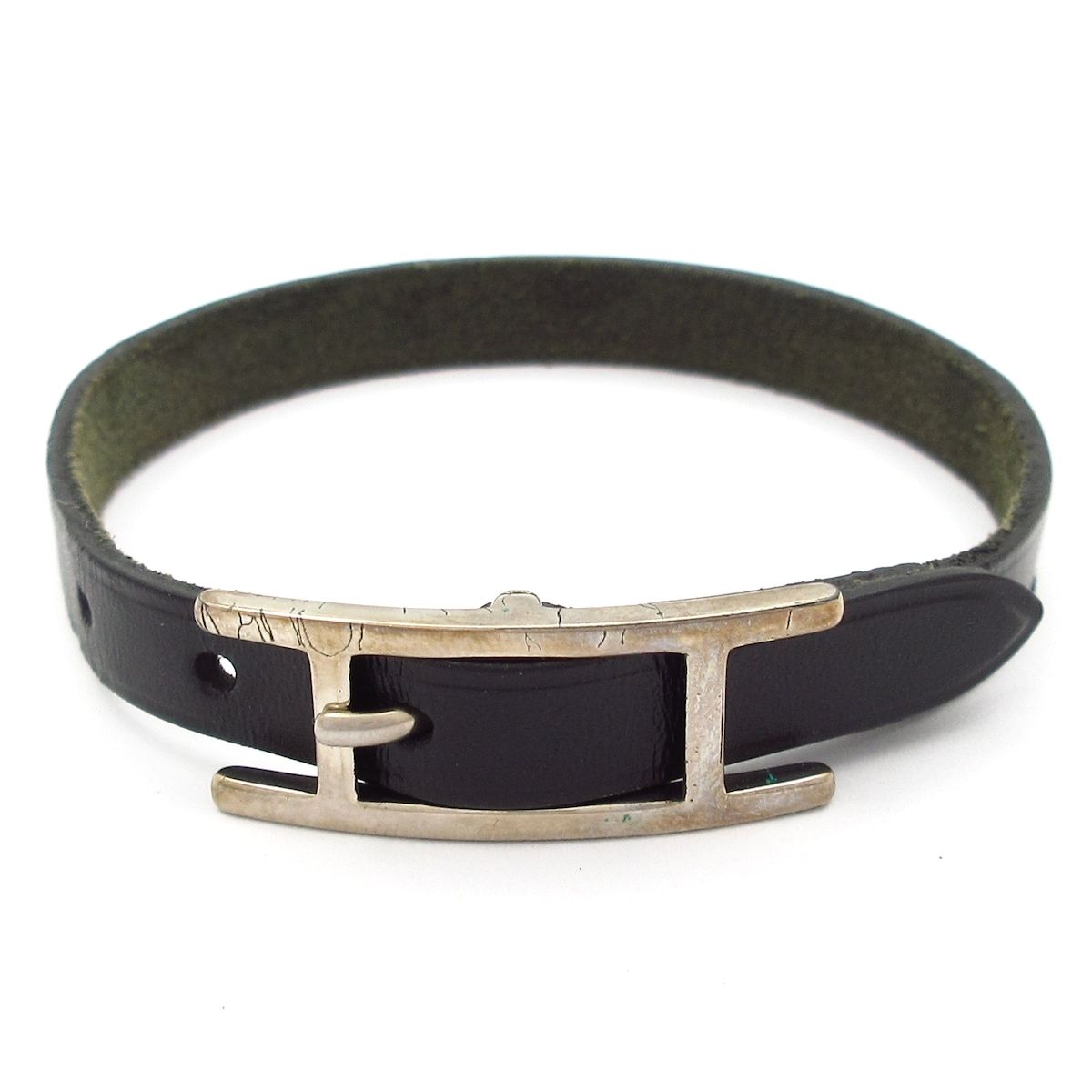 HERMES(エルメス) ブレスレット アピ3 レザー 黒×シルバー