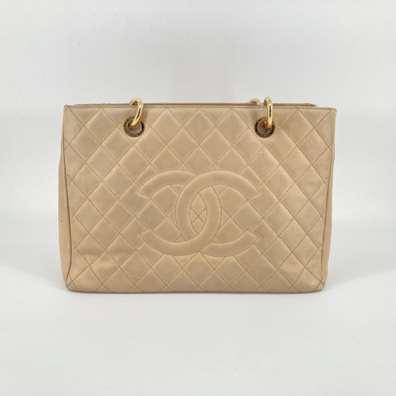 CHANEL（シャネル） GSTチェーンショルダー キャビアスキン レザー ゴールド金具 16番台 A50995 トートバッグ ベージュ×ゴールド