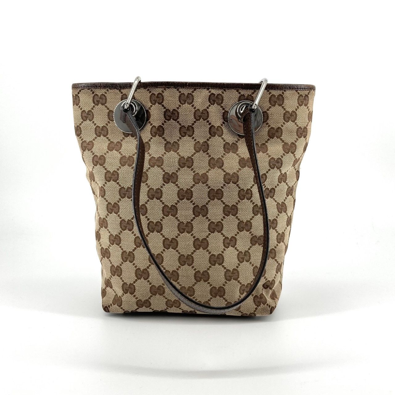 GUCCI（グッチ） GGキャンバス エクリプス レザー シルバー金具 120840 トートバッグ ブラウン×ベージュ×シルバー