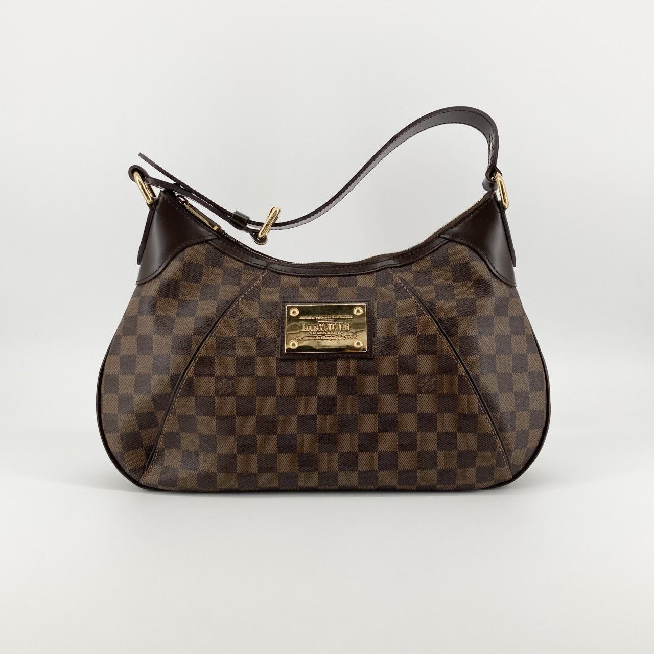 LOUIS VUITTON（ルイ・ヴィトン） テムズGM ダミエエベヌライン レザー ゴールドロゴ N48181 ショルダーバッグ ブラウン×ゴールド