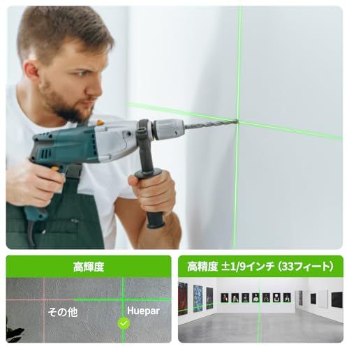 Huepar GK011DGM クランプ付きレーザー墨出し器 超軽量 セルフレベリング クロスライン コンパクト パルスモード 自動水平・手動★