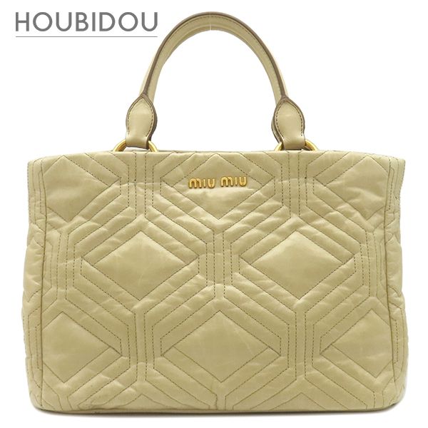 ミュウミュウ MIU MIU 2WAYバッグ ヴィッテロ シャイン トート レザー ベージュ ゴールド金具 ハンドバッグ ショルダー RN0928 【保存袋】【中古】