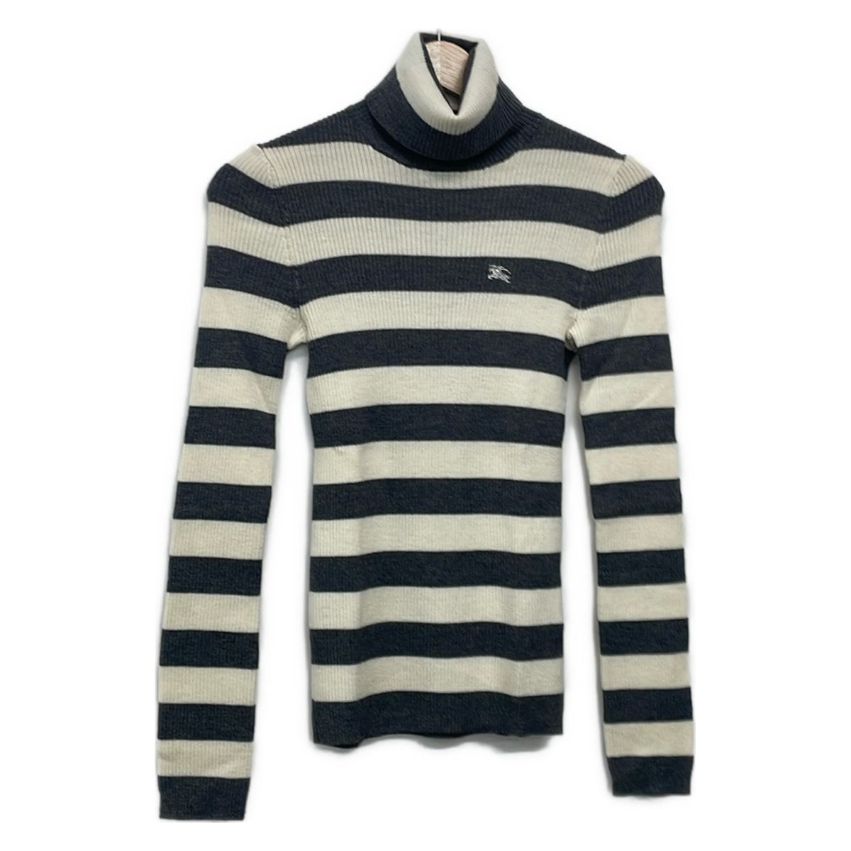 Burberry Blue Label(バーバリーブルーレーベル) 長袖セーター サイズ38 M レディース美品 - グレー×アイボリー タートルネック/ボーダー