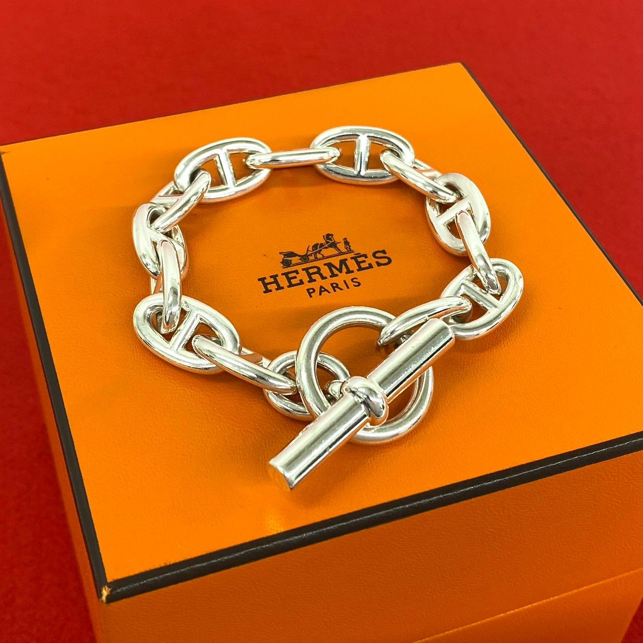 極 美品 箱付き HERMES エルメス シェーヌダンクル GM 13コマ ブレスレット シルバー925 アクセサリー メンズ シルバー 94327 246,900円