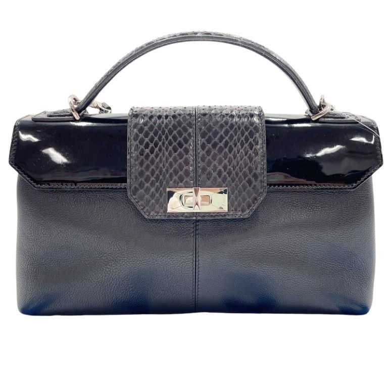 Cartier カルティエ ハンドバッグ クラシックフェミニン MM L1001392 ブラック系 パイソン レザー パテントレザー レディース 2WAY シルバー金具 美品 38,090円