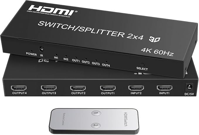 avedio links 4K@60Hz HDMI 分配器 2入力4出力 HDMI切替器 音声分離器 SPDIF光デジタル 3.5mmオーディオ付き 4K 3D 1080p HDCP2.2 HDR 10 PS4、Xbox、Fire Stickなどに対応 リモ★