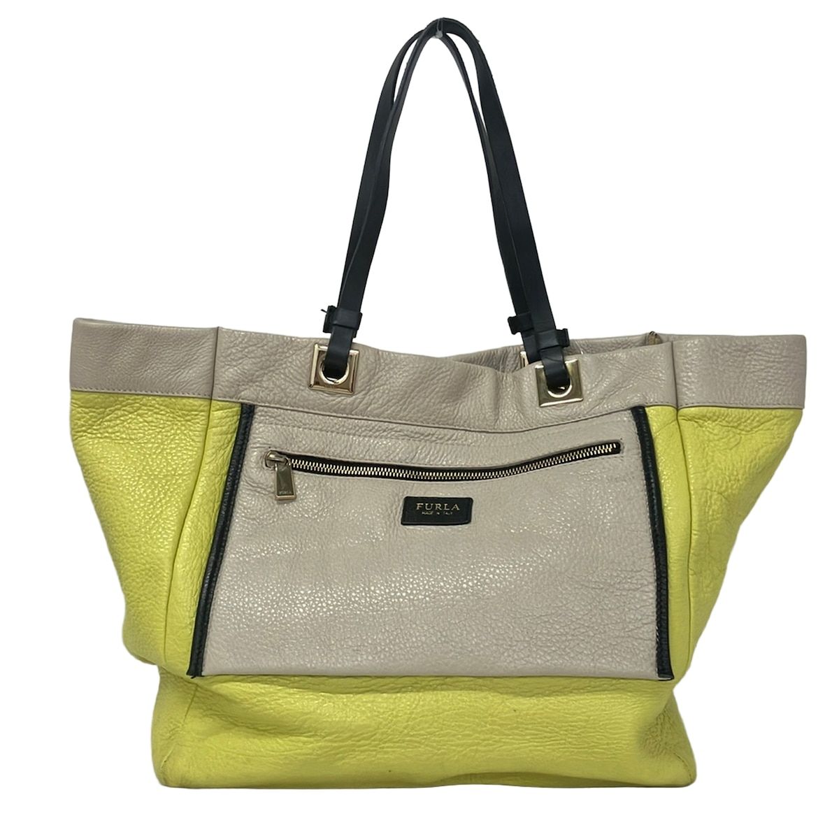 FURLA(フルラ) トートバッグ - グレーベージュ×イエローグリーン レザー